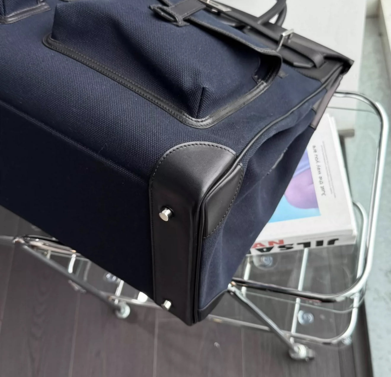 Hermès HAC 40 Bleu Marine Toile Black Box Calf Cargo Palladium Hardware