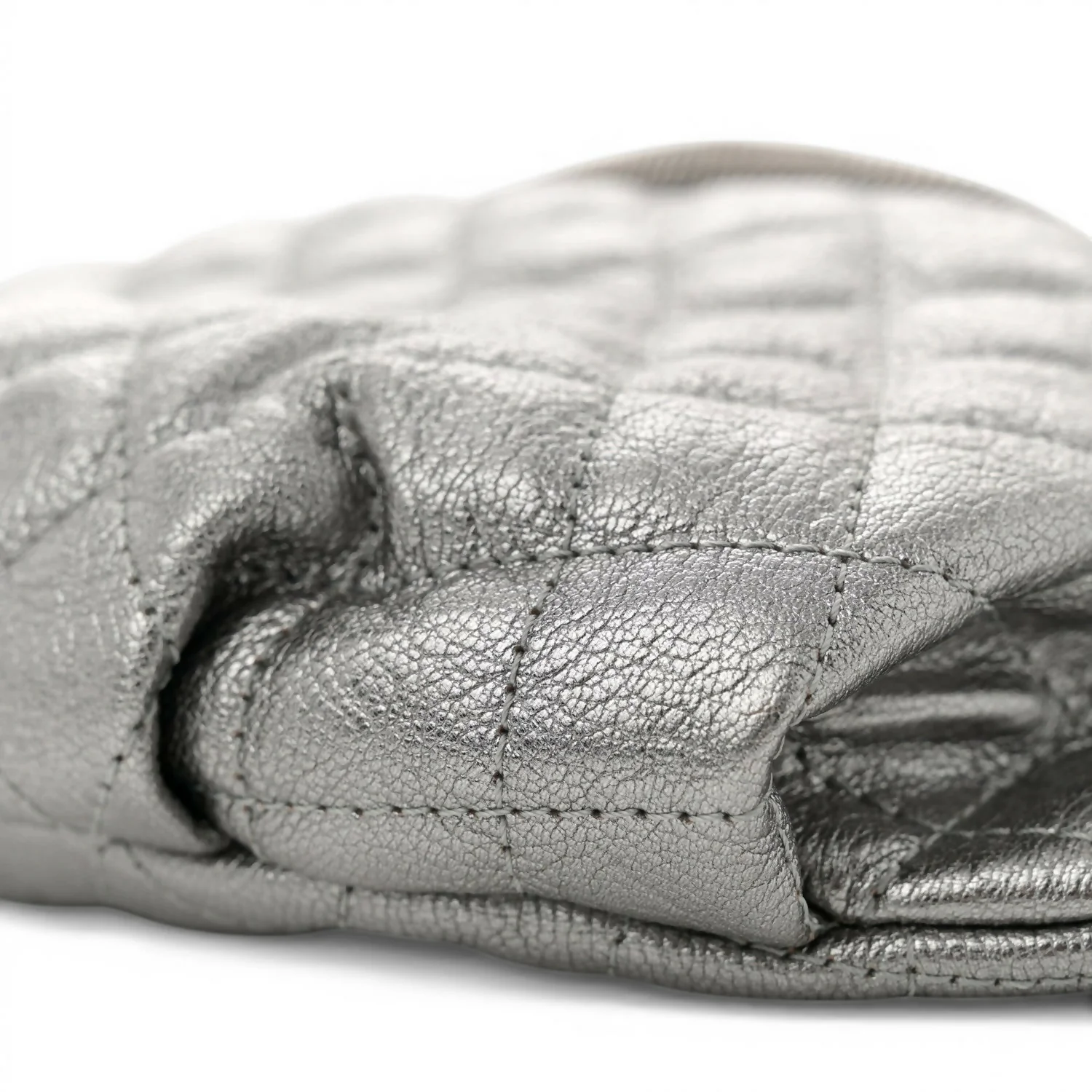 Chanel Quilted Metallic Silver Goatskin Banana Classic Waist Bag Fanny Pack