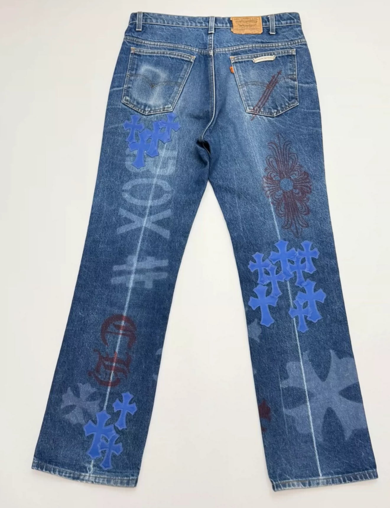 Chrome Hearts Levis Stencil Blue Cross Patch Denim Jeans