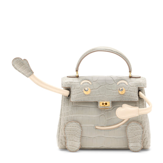 Hermes Kelly Doll Quelle Idole Gris Perle Matte Alligator  Craie Swift Leather with Gold Hardware