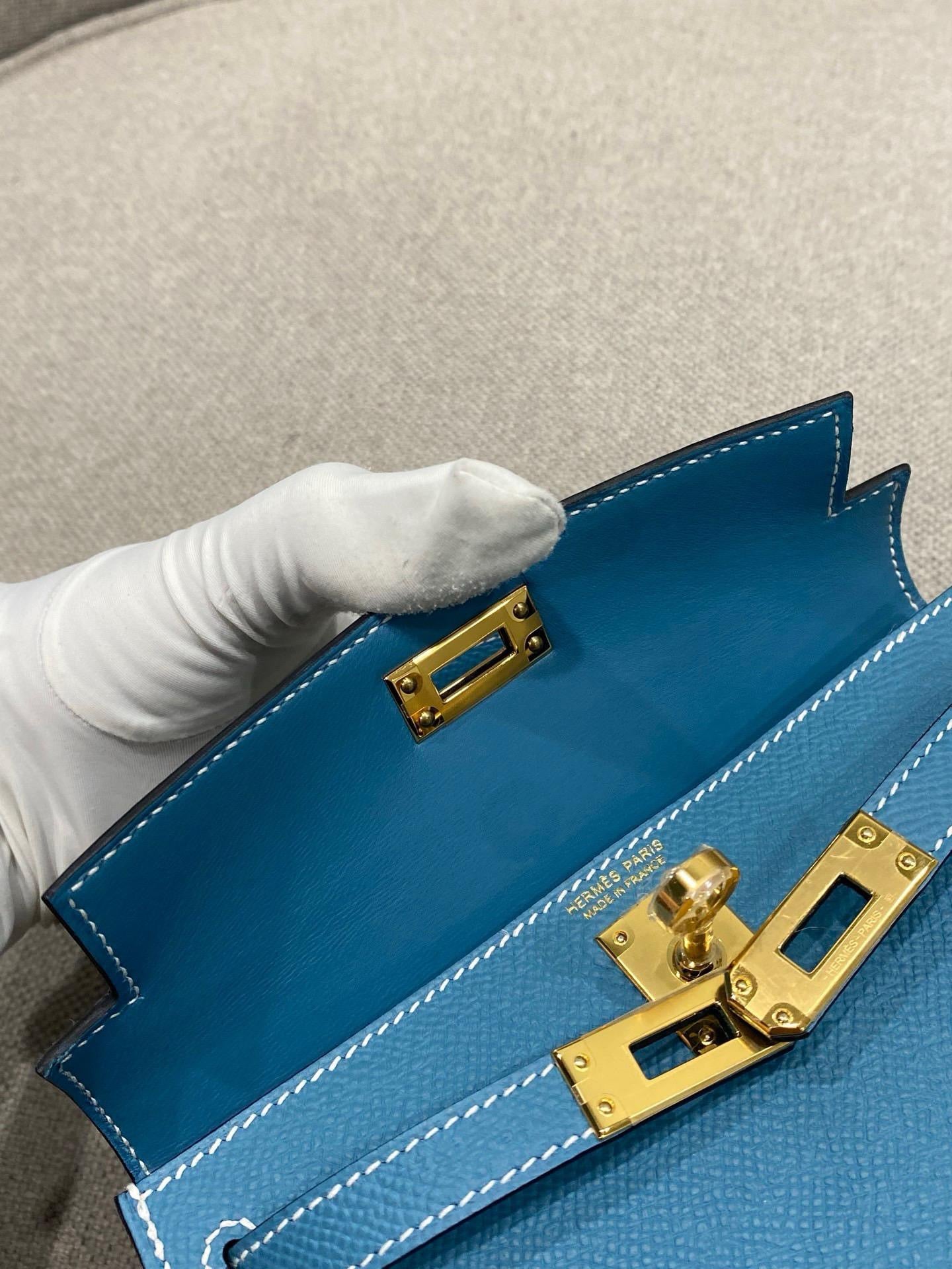 Hermes Mini Kelly Bleu Jean Epsom Gold Hardware