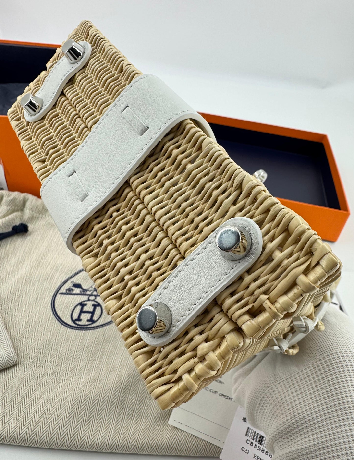 Hermès Mini Kelly 20 “Picnic” White Swift Leather  Palladium Hardware