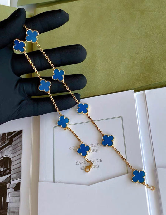 Van Cleef  Arpels Vintage Alhambra Blue Agate 10 Motif Necklace