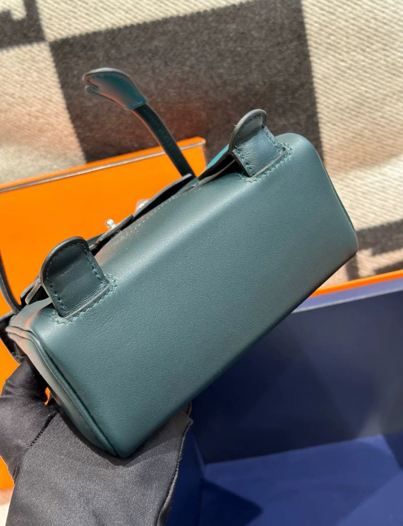 Hermes kelly doll Green Cypress Swift leather with Palladium Hardware