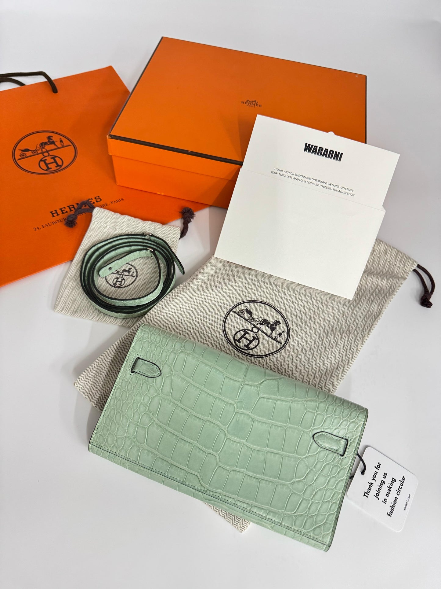 Hermès Vert d’Eau Matte Mississippiensis Alligator Kelly-To-Go Wallet Palladium Hardware, 2022