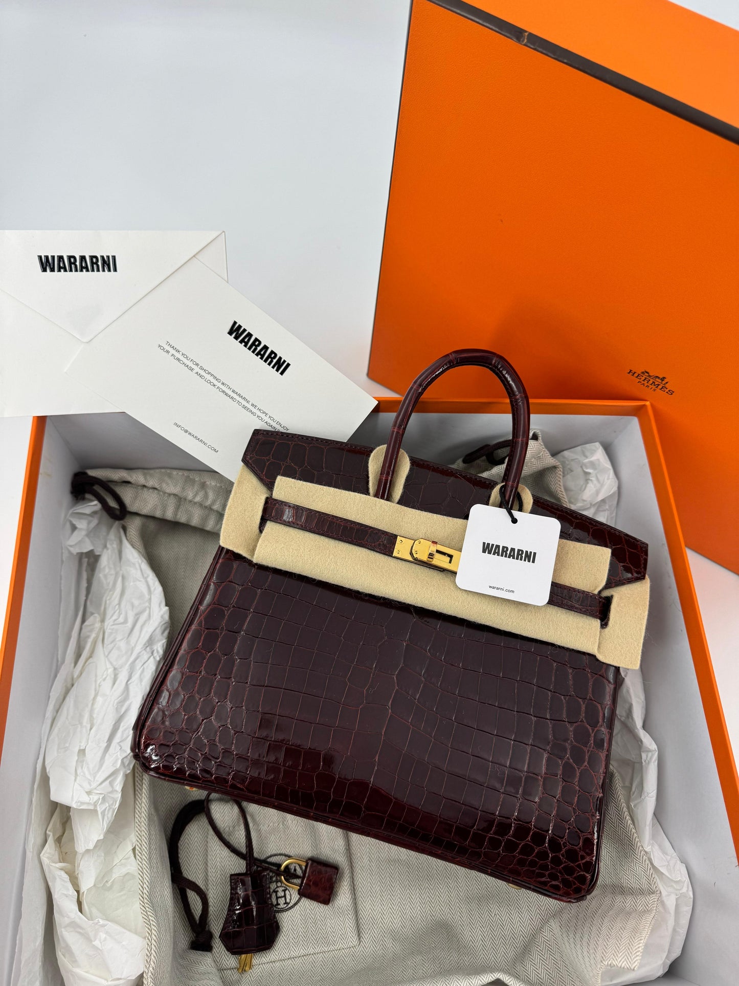 Hermes Birkin 25 Rouge Bordeaux Burgundy shiny crocodile leather gold hardware