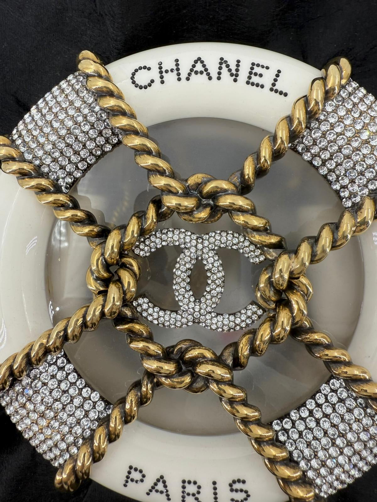 Chanel White Strass and Resin Nautical Wheel Minaudière Bronze Hardware, 2018 Métiers Dart