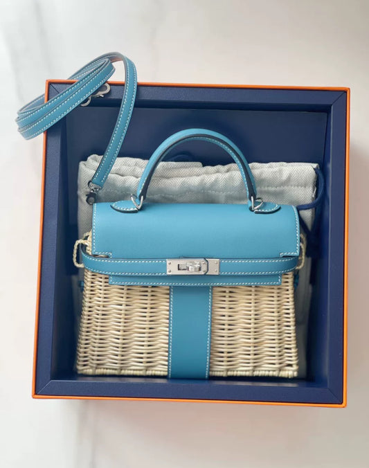 Hermès Kelly II Sellier Mini Picnic Bleu Jean Swift Leather Palladium Hardware