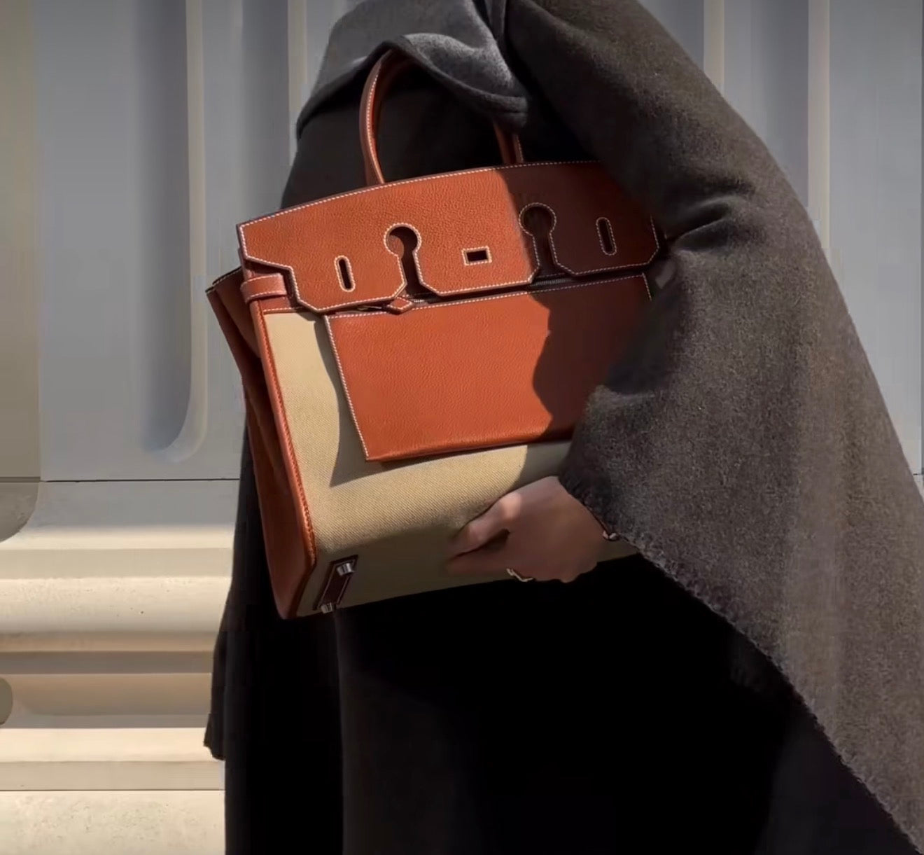 Hermès Birkin 35 A LEnvers Ecru Toile H Canvas and Faubourg Barenia Volupto Palladium Hardware