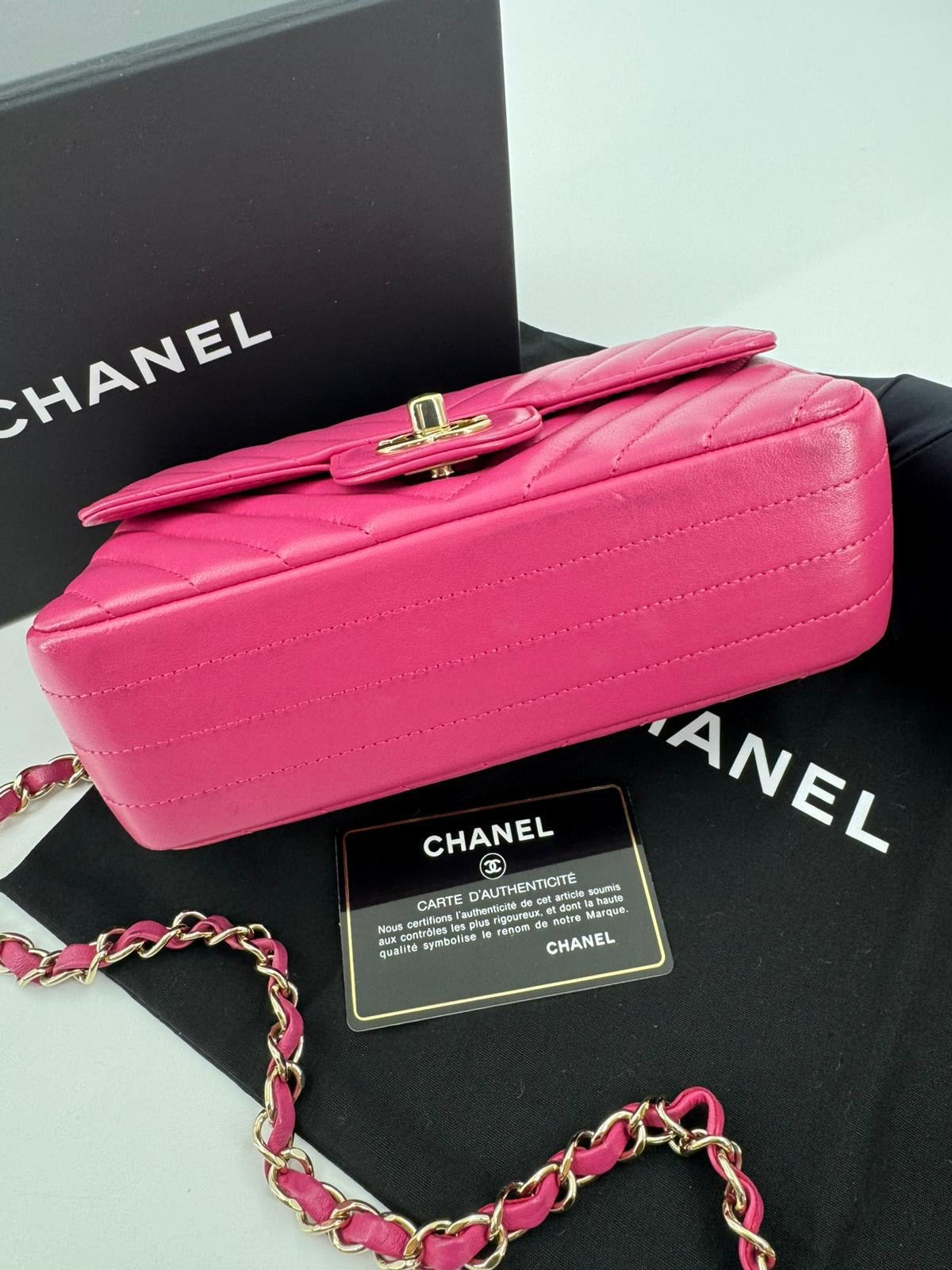 Chanel pink Lambskin Chevron Quilted Medium Double Flap