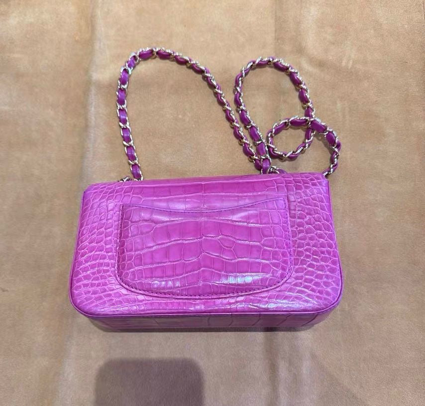 Chanel pink Alligator leather mini flap gold hardware