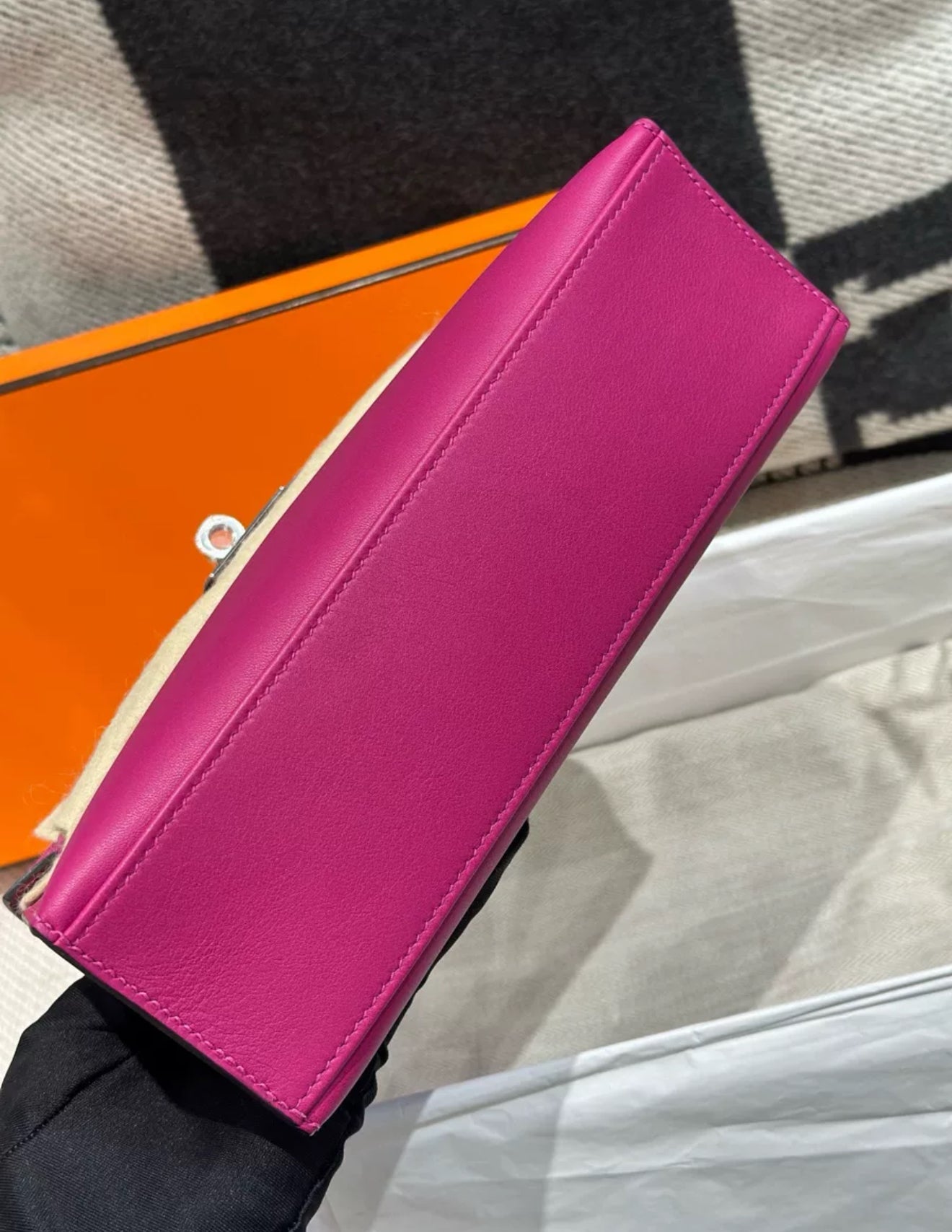 HERMÈS Kelly Pochette Rose Purple Swift Palladium hardware