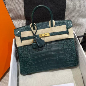 Hermes Birkin 25 vert cypress matte alligator gold hardware