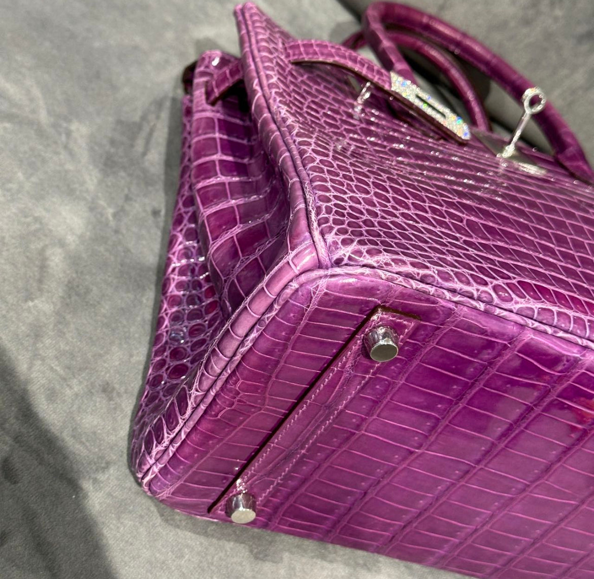 Hermès Birkin 30 Violet Shiny Porosus Crocodile White Gold Diamond Hardware