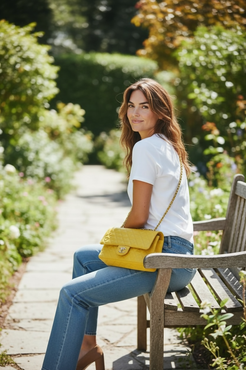 Vintage Chanel 1992 Yellow Denim Medium Classic Flap Bag 24K Gold Hardware