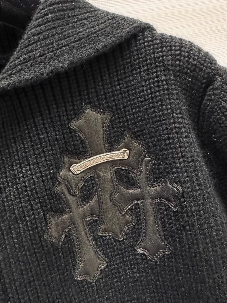 Chrome hearts cross-patterned cashmere zip-up jacket