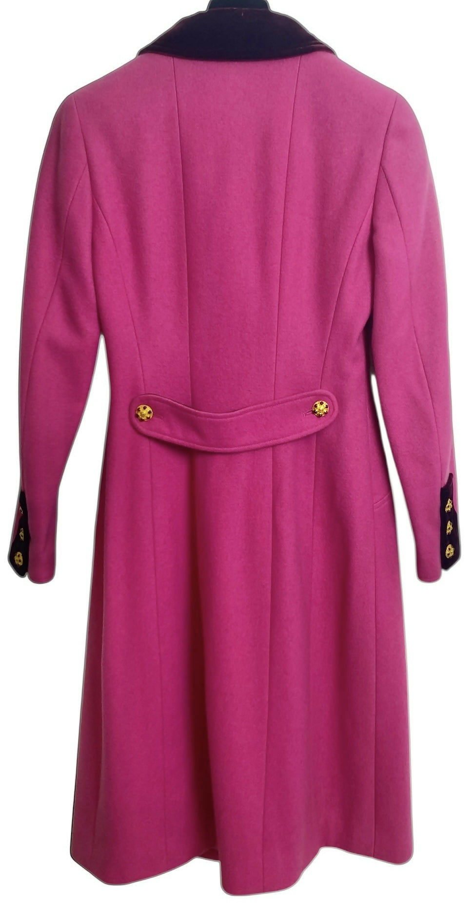 Rare Chanel 96A Vintage Pink  Burgundy Velvet Trim Gripoix Double Breasted Coat FR 38