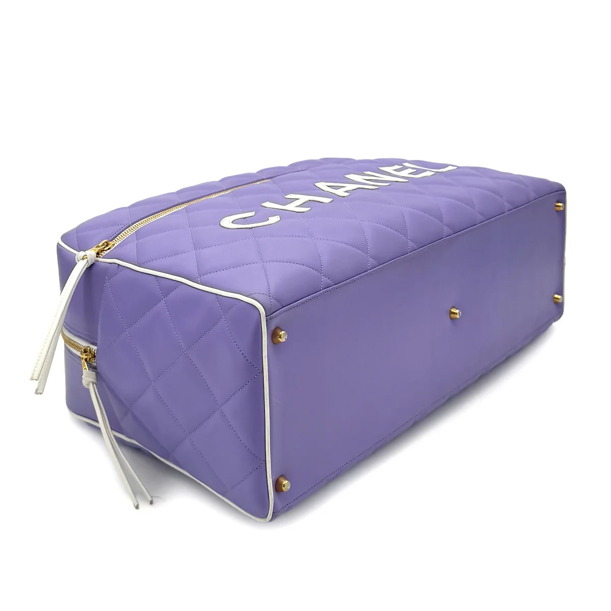 Chanel Vintage Matelassé Logo Boston Bag – Purple  White Leather