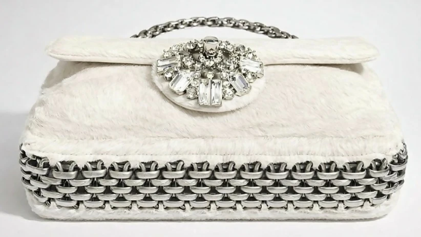 Ultra Rare Chanel 08A Huge Swarovski CC White Pony Classic Medium Flap Bag