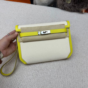 Hermes Kelly Depeches 25 Canvas and yellow Leather Palladium Hardware