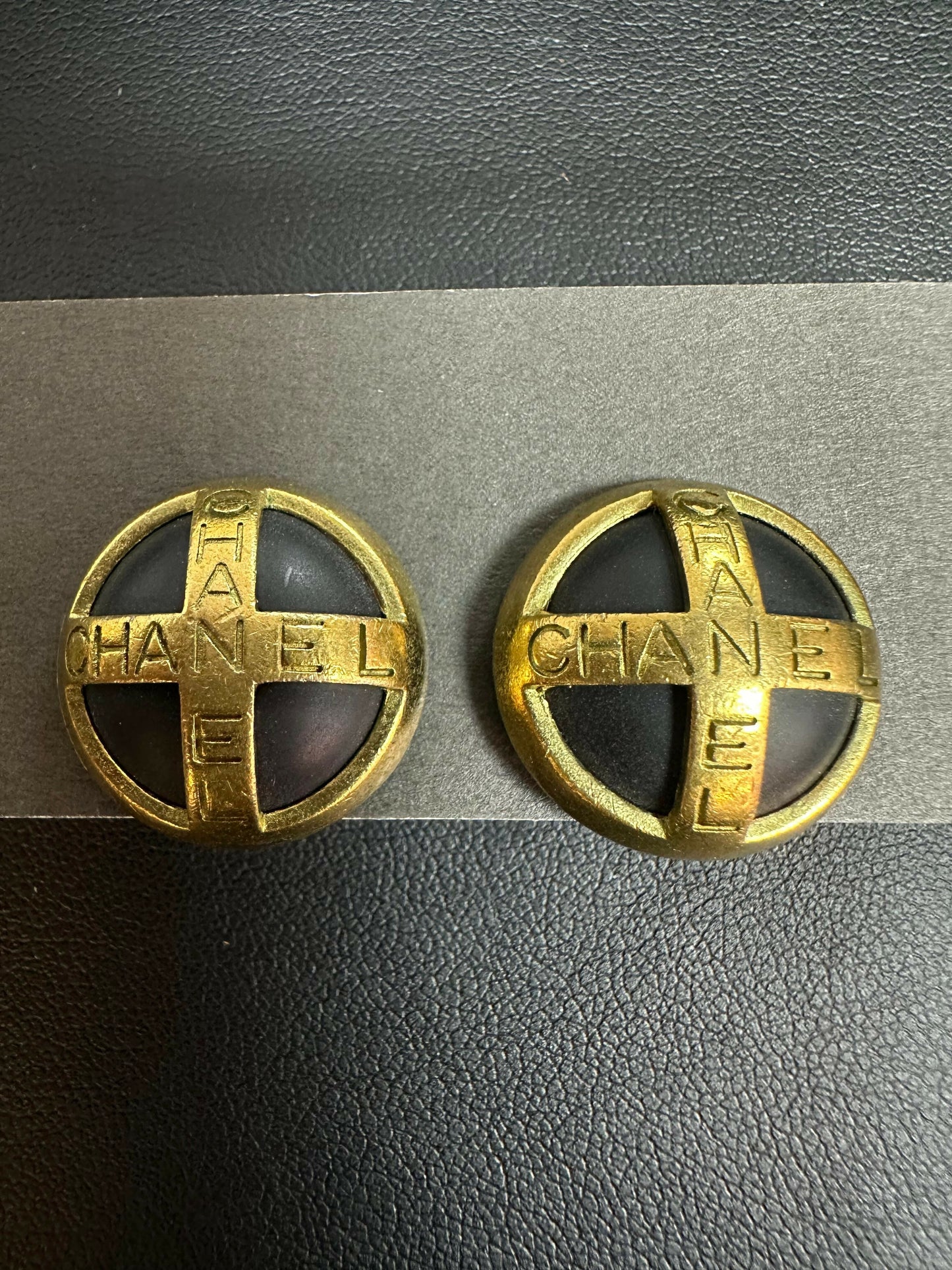 Chanel Vintage 94 Gold Plated Resin in Gold and Black Earrings