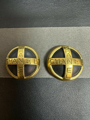 Chanel Vintage 94 Gold Plated  Resin in Gold and Black Earrings