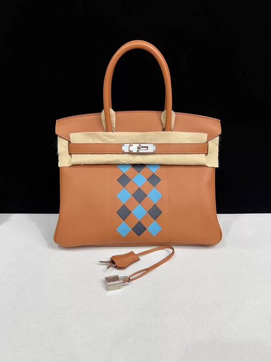 Hermes Birkin 30 Tressage Gold/Bleu du Nord/Bleu Indigo Swift Palladium Hardware
