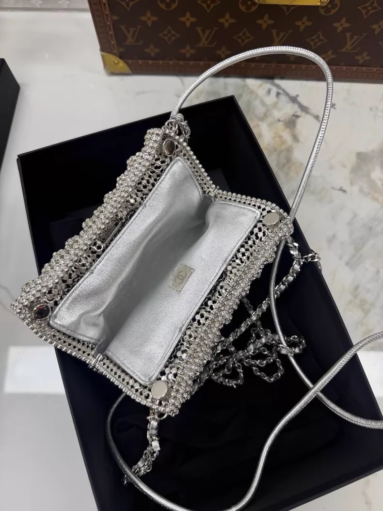 Chanel mini 22 bag silver with full diamond embellishments
