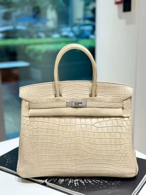 Hermes Birkin 35 wool white matte Crocodile leather Palladium hardware