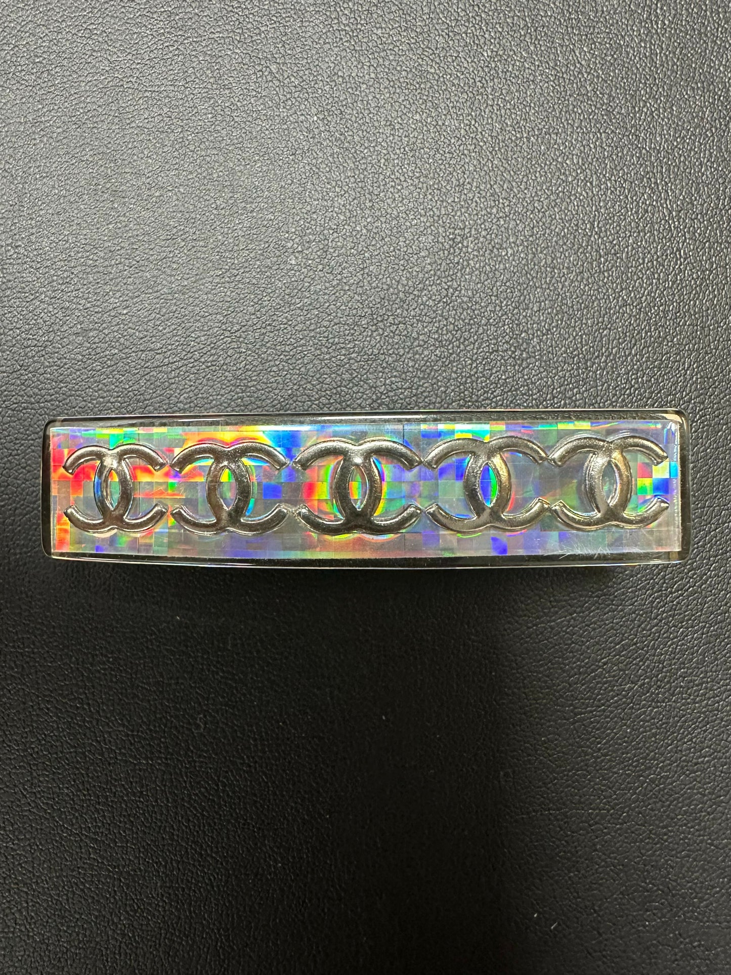Chanel Vintage 97P Resin Iridescent Resin Five Silver-Tone CC Logos Hair Clip