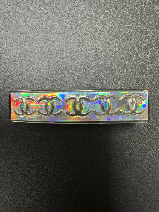 Chanel Vintage 97P Resin Iridescent Resin Five Silver-Tone CC Logos Hair Clip