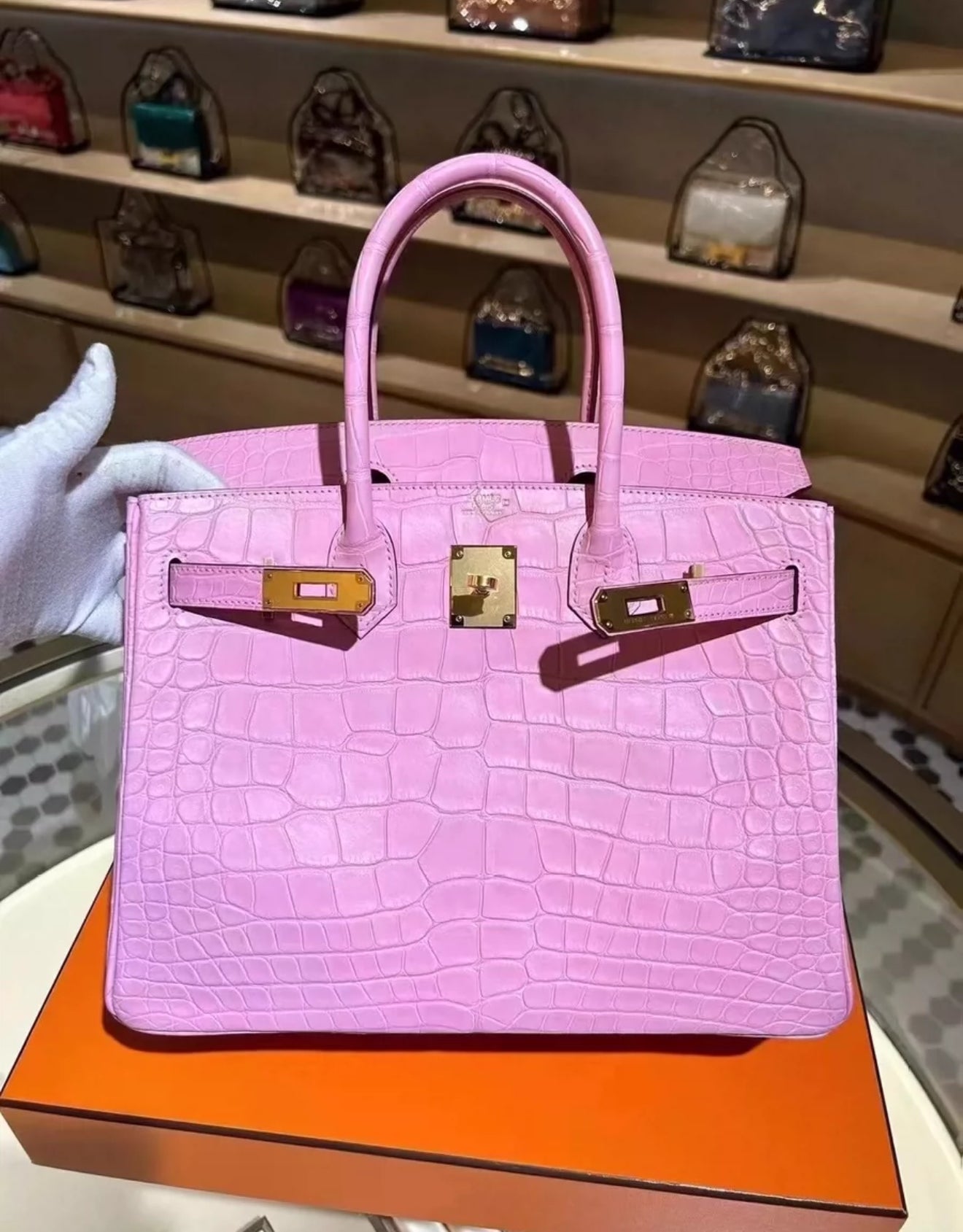 Hermès Birkin 30 5P Bubblegum Matte Alligator Leather Gold Hardware