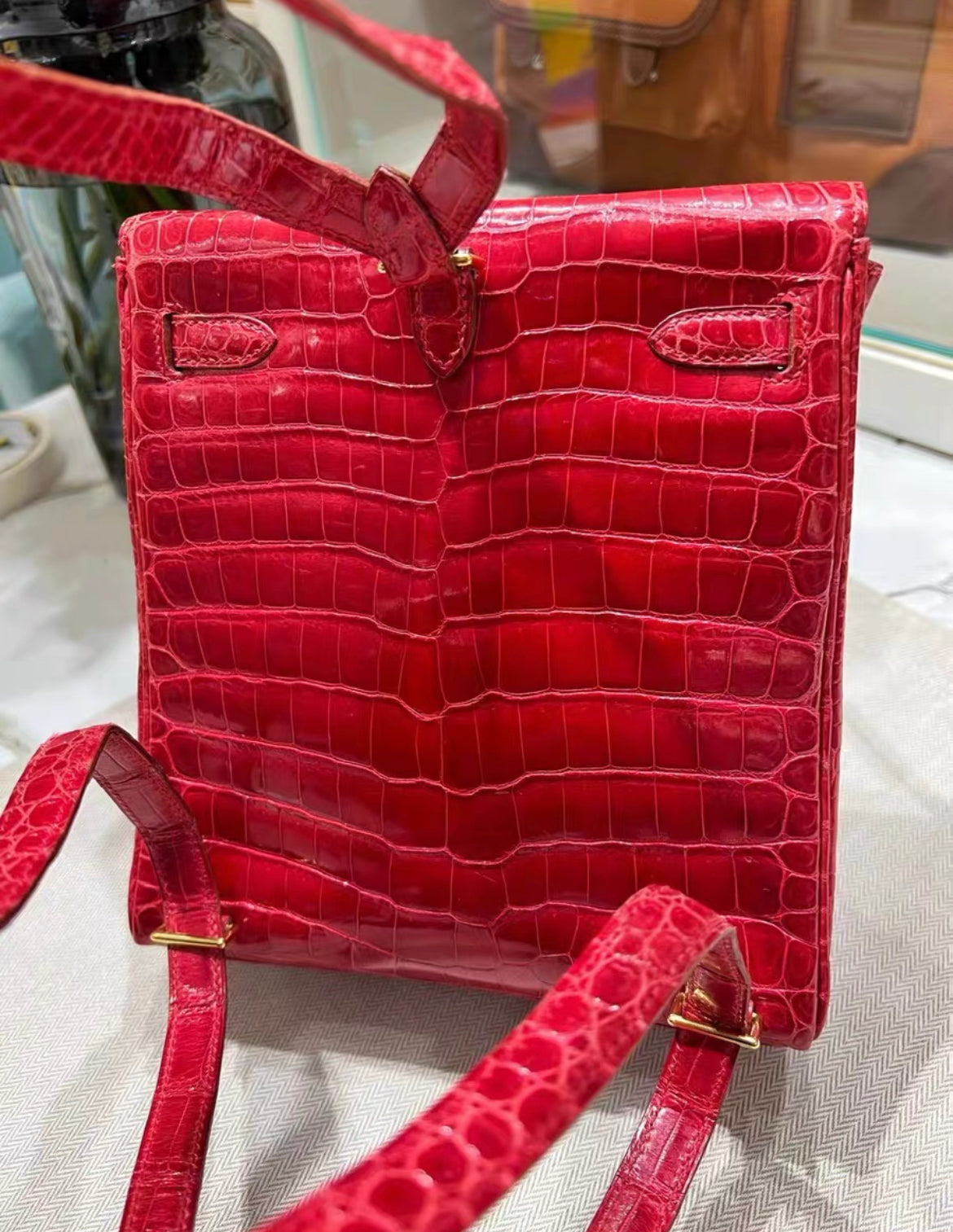 Hermes kelly Ado backpack Braise Red Crocodile Good Hardware