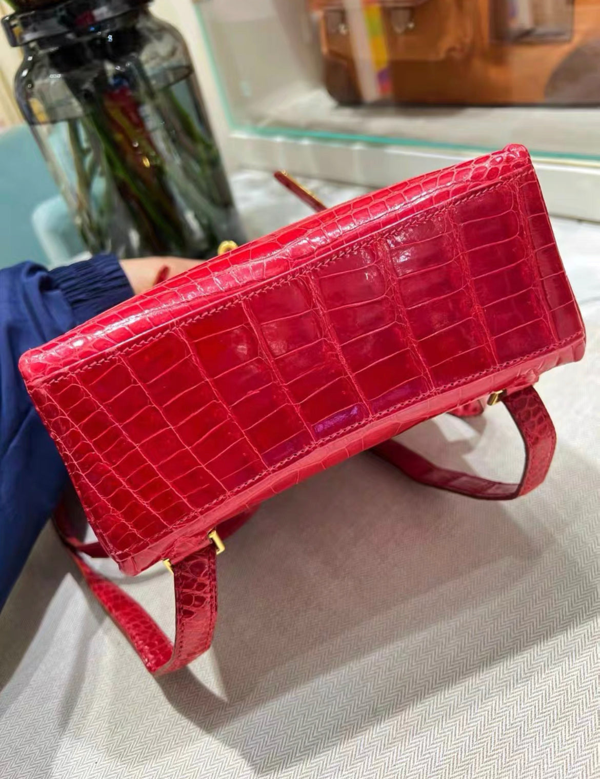 Hermes kelly Ado backpack Braise Red Crocodile Good Hardware
