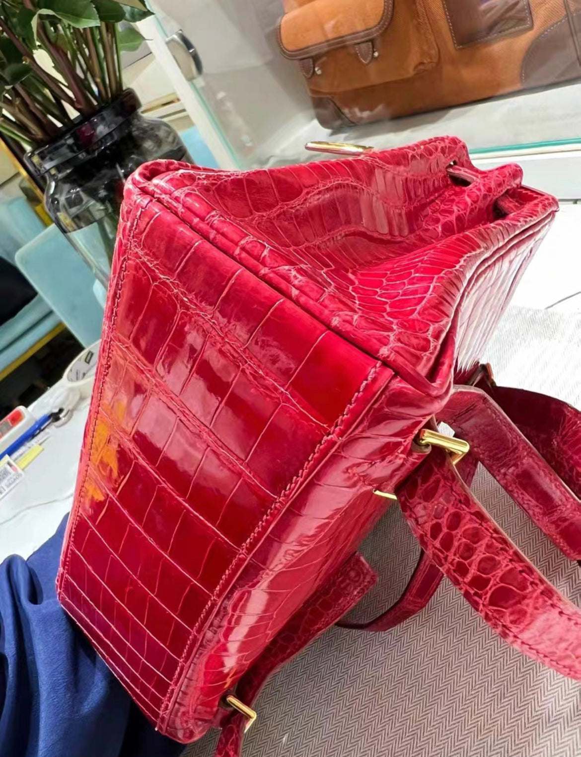 Hermes kelly Ado backpack Braise Red Crocodile Good Hardware