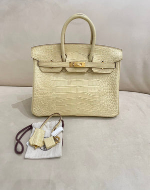 Hermes Birkin 25 Y1 Vanille Matte Crocodile Leather Gold Hardware