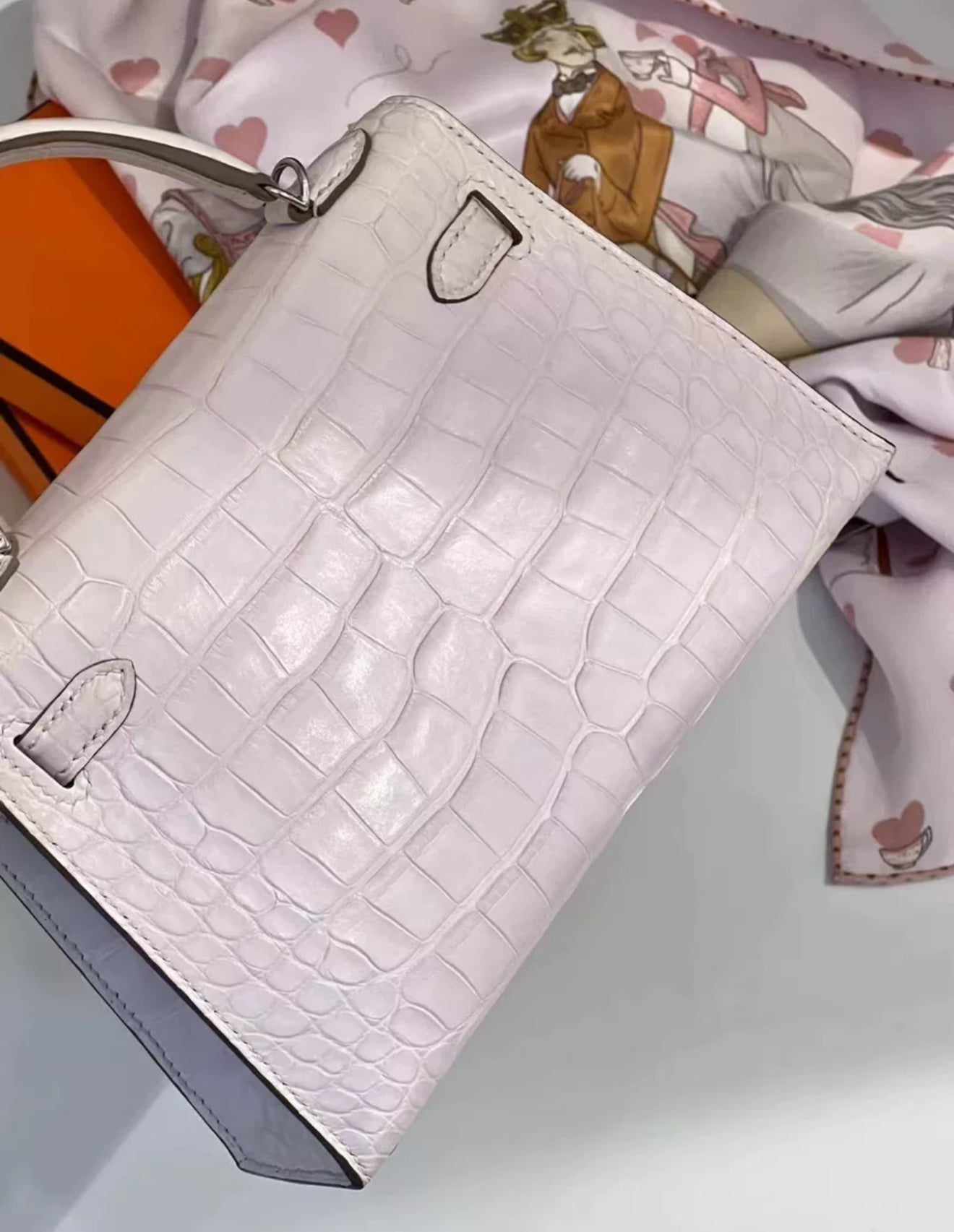 Hermès Kelly 20 Sellier Mini Mauve Pale Matte Alligator Palladium Hardware