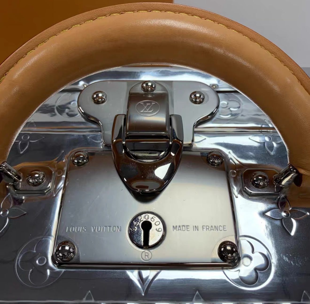 LOUIS VUITTON Silver Mirror Monogram Vinyl Vachetta Leather Cotteville 40