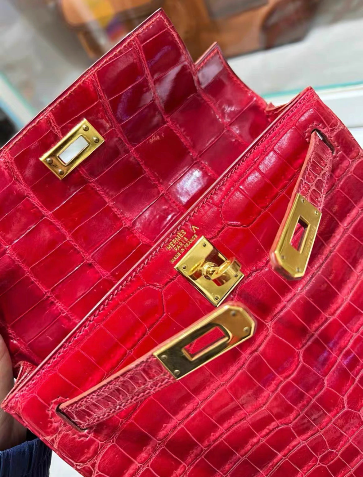 Hermes kelly Ado backpack Braise Red Crocodile Good Hardware