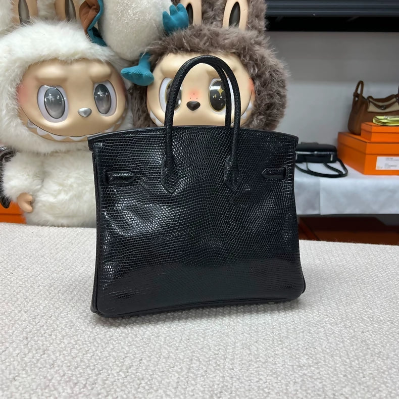 Hermes Birkin 25 Black lizard leather palladium hardware