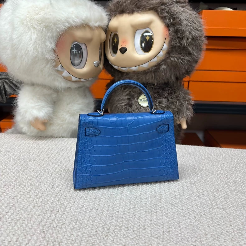 Hermès mini Kelly 20 Blue Zellige matte alligator palladium hardware