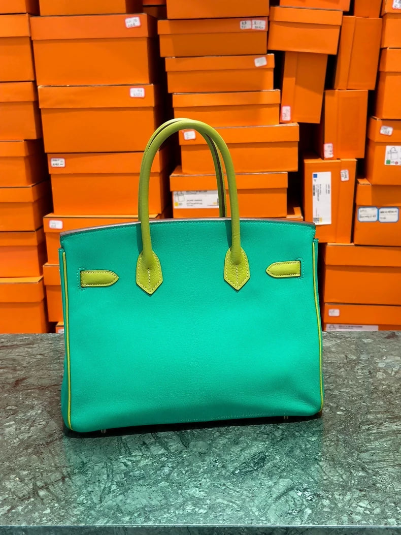Hermes Birkin 30 two tone green Goat Leather with good hardware