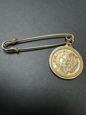 Chanel Vintage 03P Metal Ms Coco Coin Motif Brooch