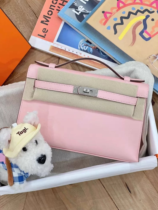 Hermès Kelly Pochette Rose Sakura Swift leather palladium hardware