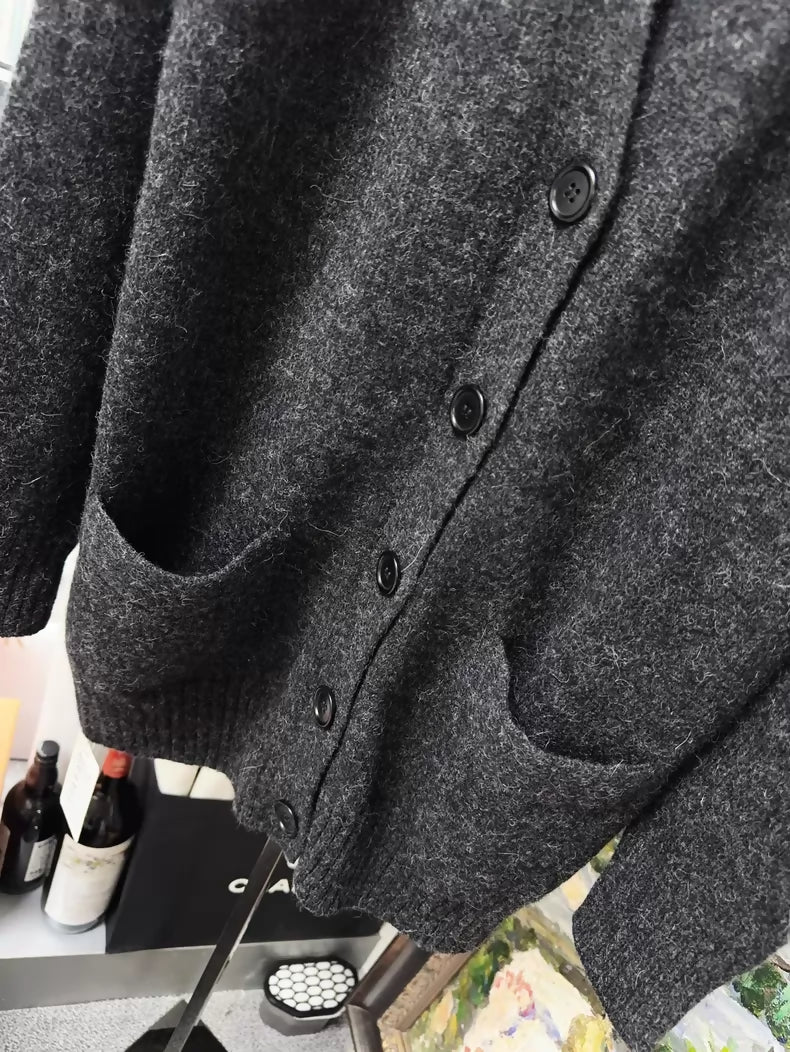 Prada dark grey V-neck knit cardigan