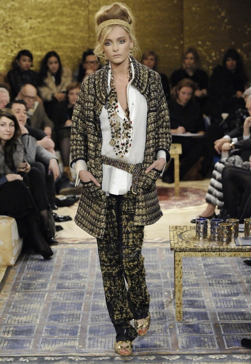 Iconic Chanel 11A Paris-Byzance Multicolor Gold Metallic Wool Tweed Coat FR 44