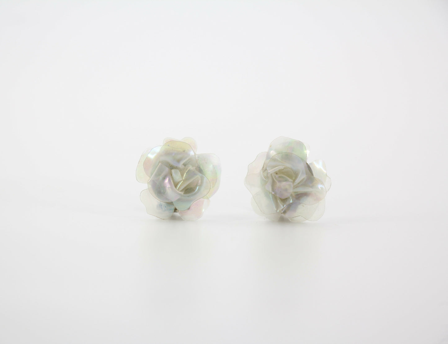 Chanel Vintage 98S Resin Iridescent Camellia 3D Clip-on Earrings