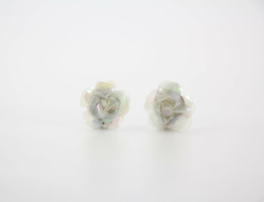 Chanel Vintage 98S Resin Iridescent Camellia 3D Clip-on Earrings