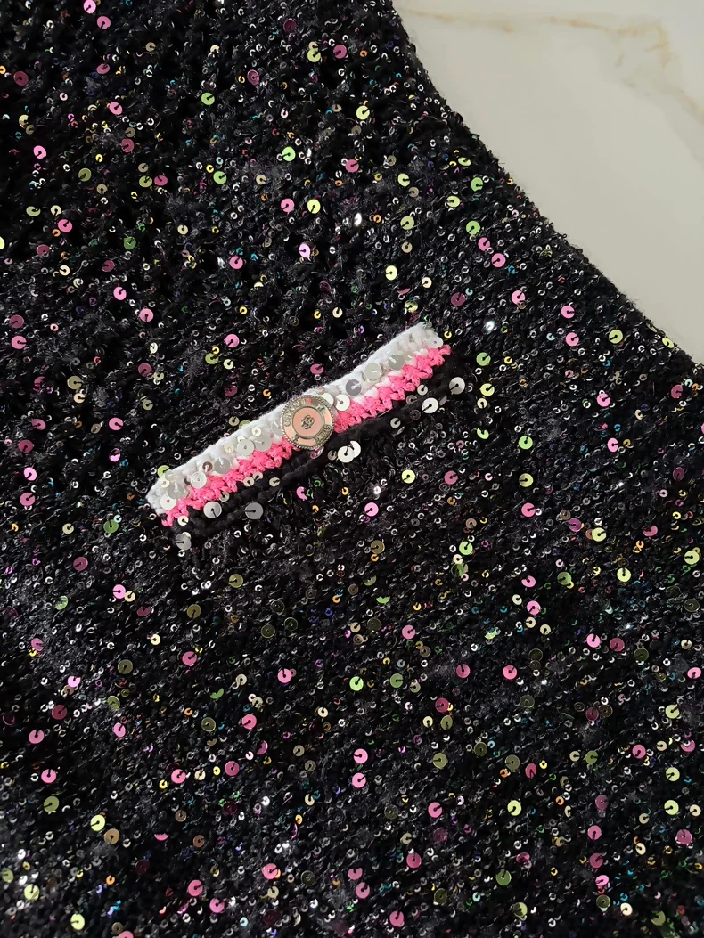 Chanel 24C black pink Sequined tweed Dress