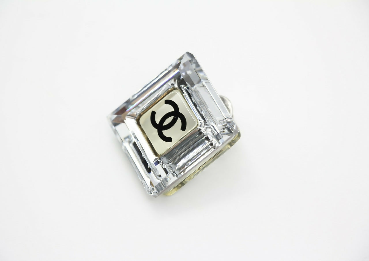 Chanel Vintage 05A Resin Mirrored Square Coco Mark Translucent Brooch